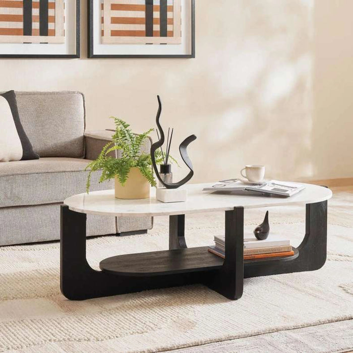 Tansy Coffee Table Marble Top - White Black ~ White