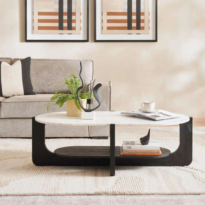 Tansy Coffee Table Marble Top - White Black ~ White