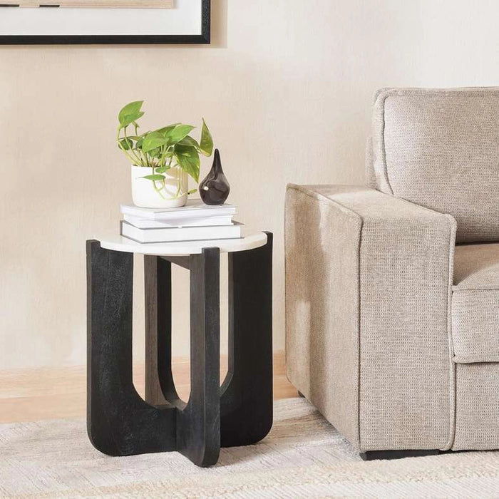 Tansy End Table Marble Top - White Black ~ White