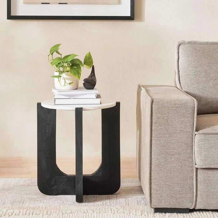 Tansy End Table Marble Top - White Black ~ White