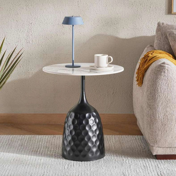Taryn End Table Sintered Stone Top Black & White