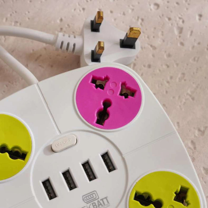 Tekbatt 4-Way Universal Extension With 4-Usb Port 2M - White