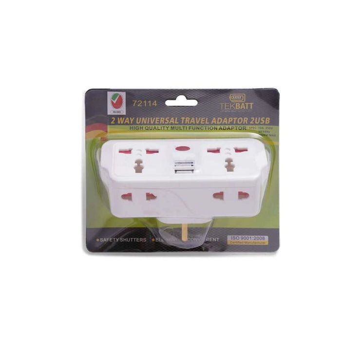 Tekbatt Universal 2-Way Travel Adaptor With 2-Usb Port - White