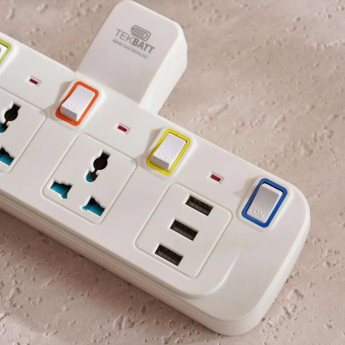 Tekbatt Universal 3-Way Adaptor With 3-Usb Port - White