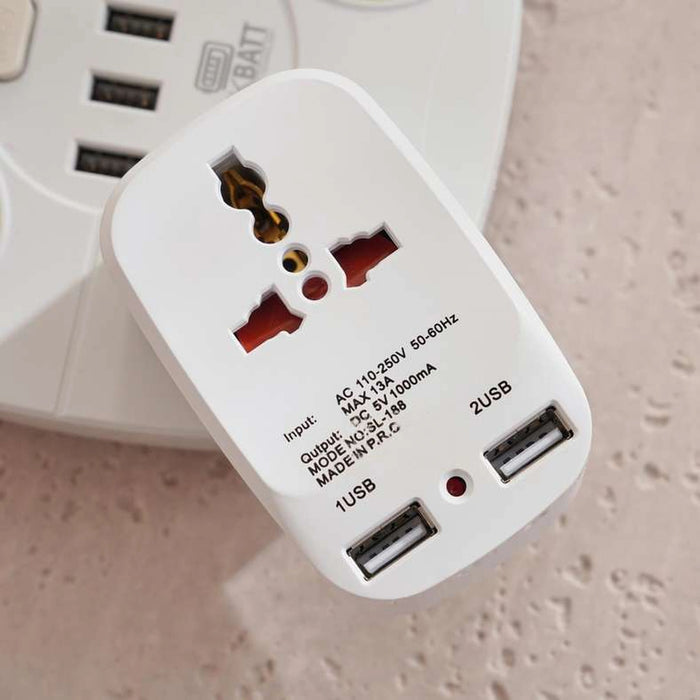 Tekbatt Universal Travel Adaptor With 2-Usb Port - White