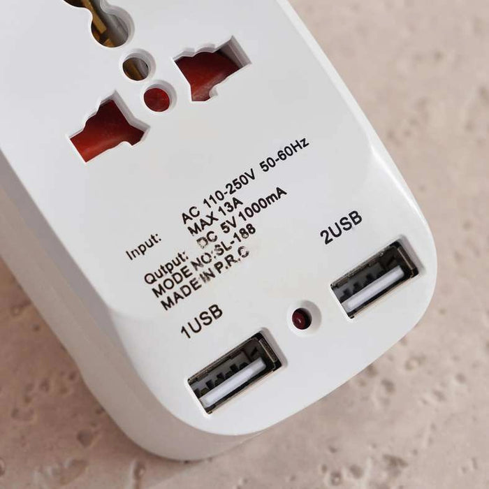 Tekbatt Universal Travel Adaptor With 2-Usb Port - White