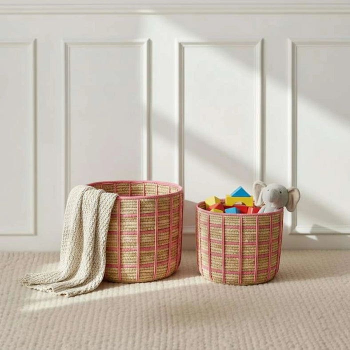 Tepic Grid Rope Basket 25.5X22Cm -Pink