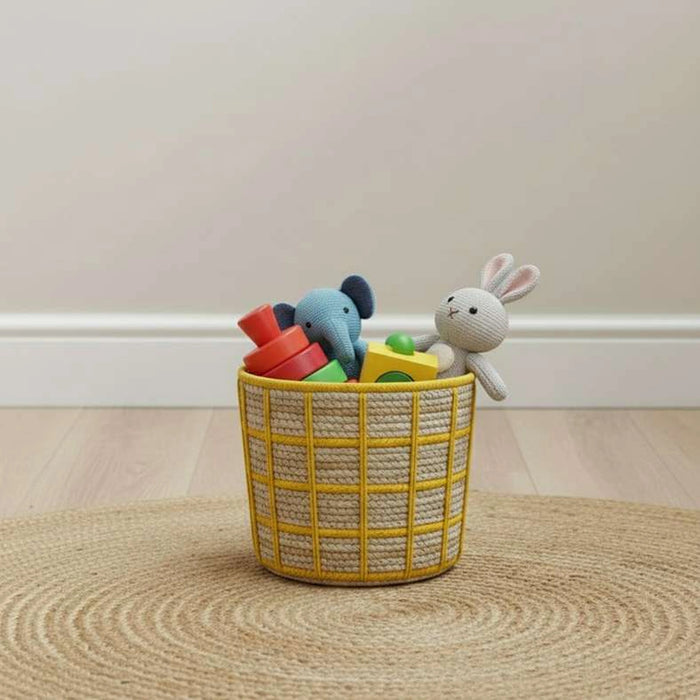 Tepic Grid Rope Basket 25.5X22Cm - Yellow