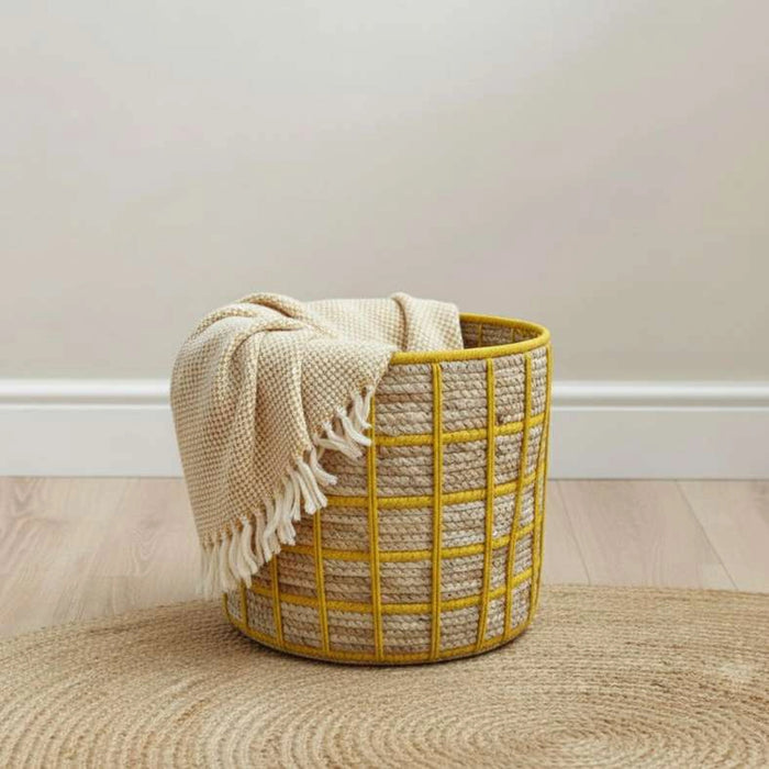 Tepic Grid Rope Basket 30X27Cm - Yellow
