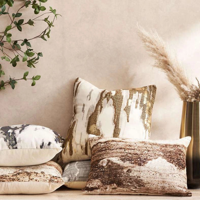 Th- Mizzle Embroidered Filled Velvet Cushion 50X50Cm-Beige