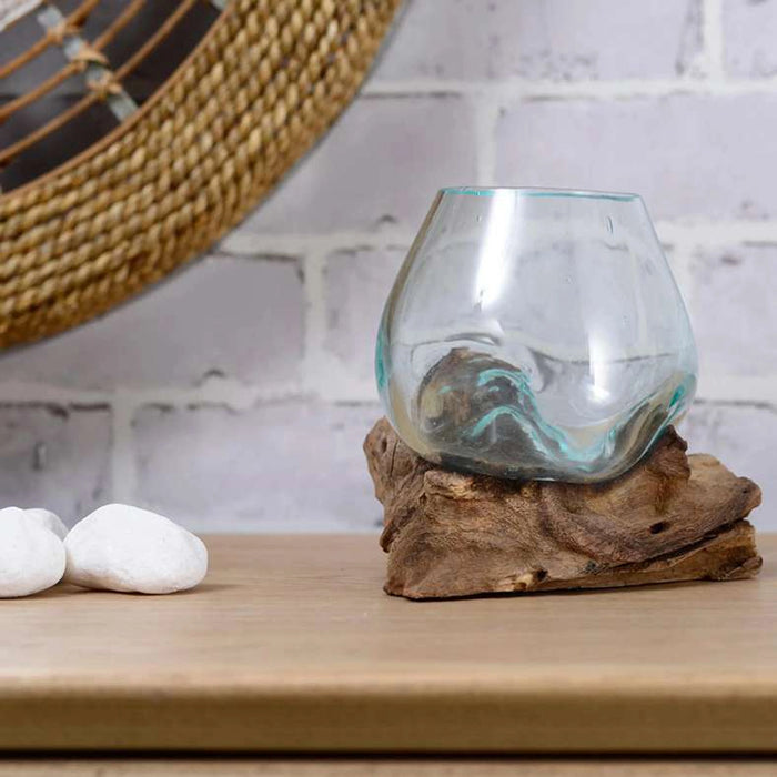 Thy Wood Glass Terrarium Clear/Natural 12X12X12Cm