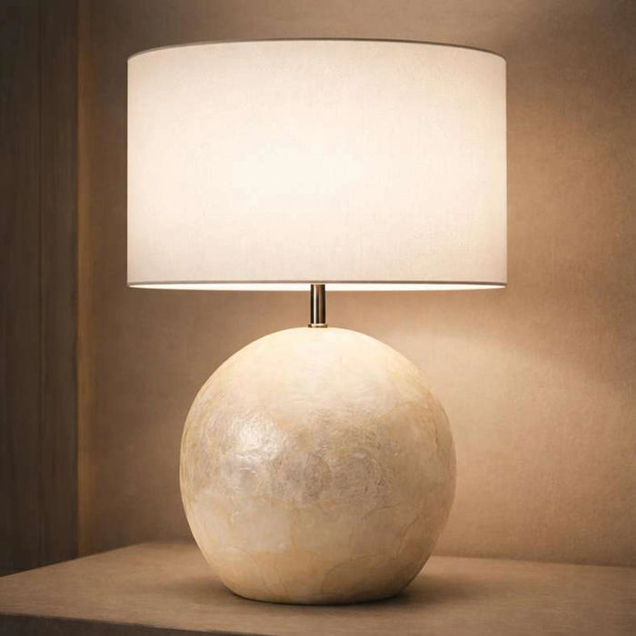 Thyler E27 Natural Capiz Table Lamp 40X58Cm - White