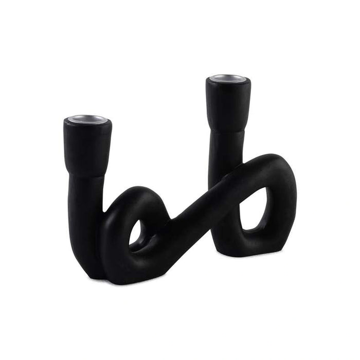 Thyme Resin Two Taper Candle Holder 21X5X15Cm - Black