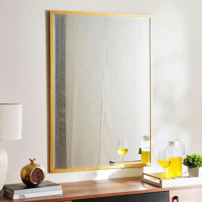 Tiffany Metal Rectangle Wall Mirror 75X1.27X106Cm - Brass Gold