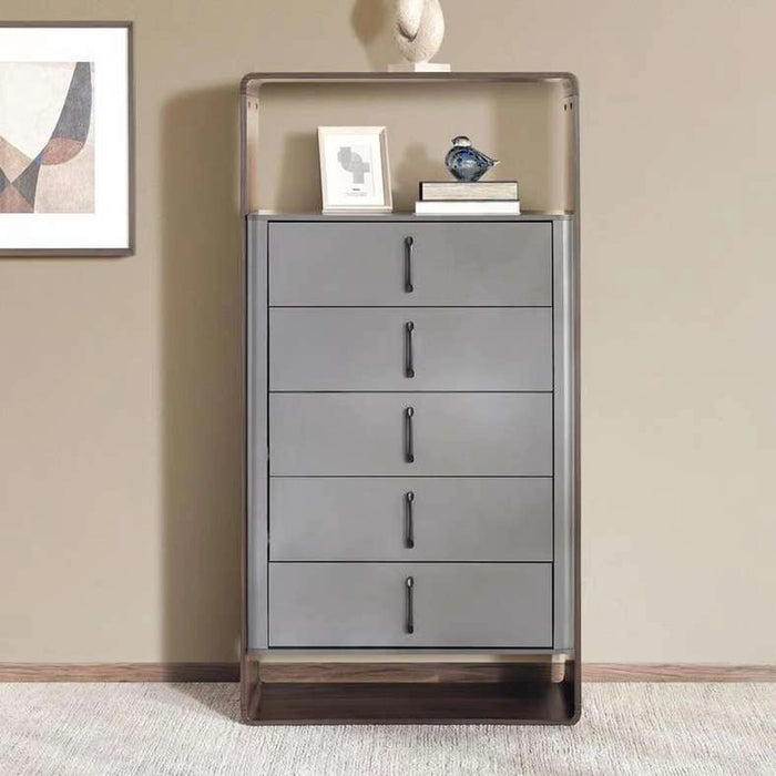 Tinash 5 Drawer 1 Shelf Office Cabinet - Grey & Walnut