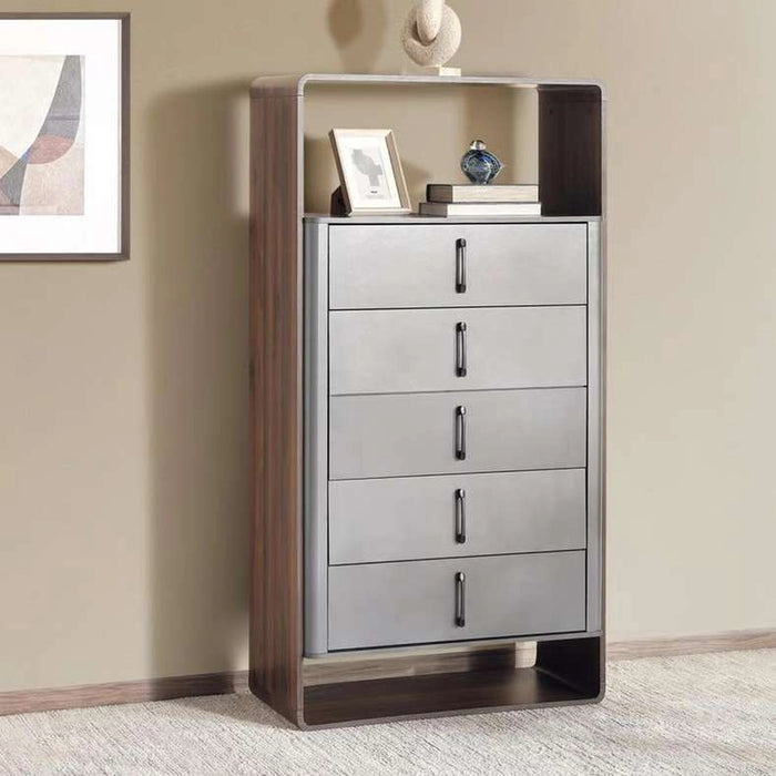 Tinash 5 Drawer 1 Shelf Office Cabinet - Grey & Walnut