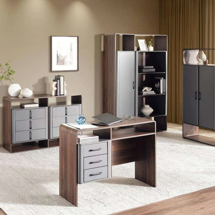 Tinash 5 Drawer 1 Shelf Office Cabinet - Grey & Walnut