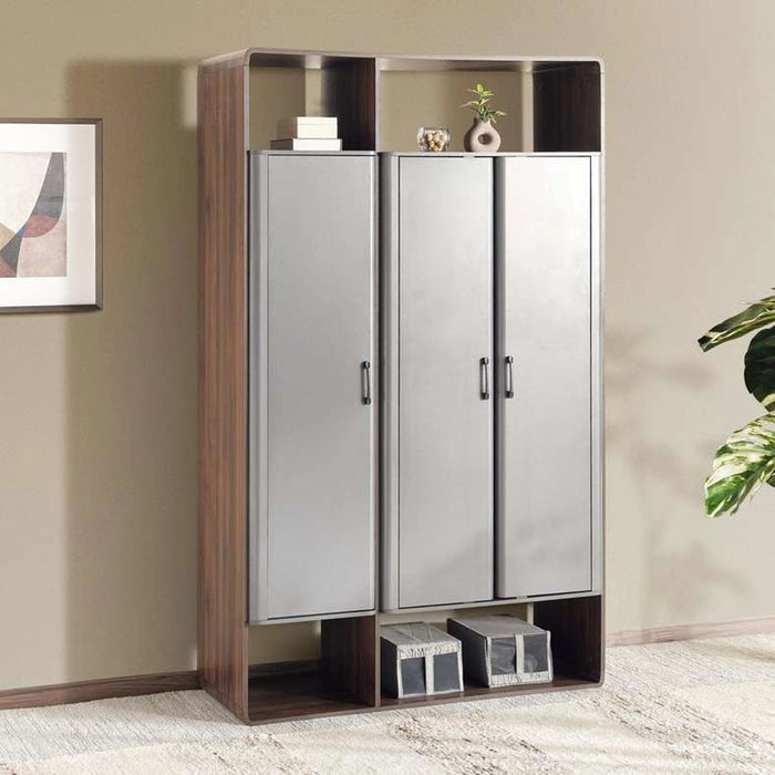 Tinash High 3 Door Wardrobe - Grey & Walnut