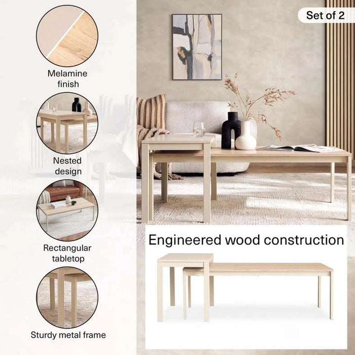 Tommaso Coffee Table Set Of 2 Melamine - Natural & White