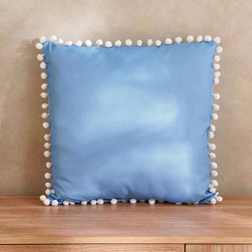 Tonal Water Repellant Solid Pom Pom Trimmed Outdoor Filled Cushion 45X45Cm - Blue PAN HOME
