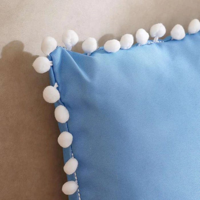 Tonal Water Repellant Solid Pom Pom Trimmed Outdoor Filled Cushion 45X45Cm - Blue