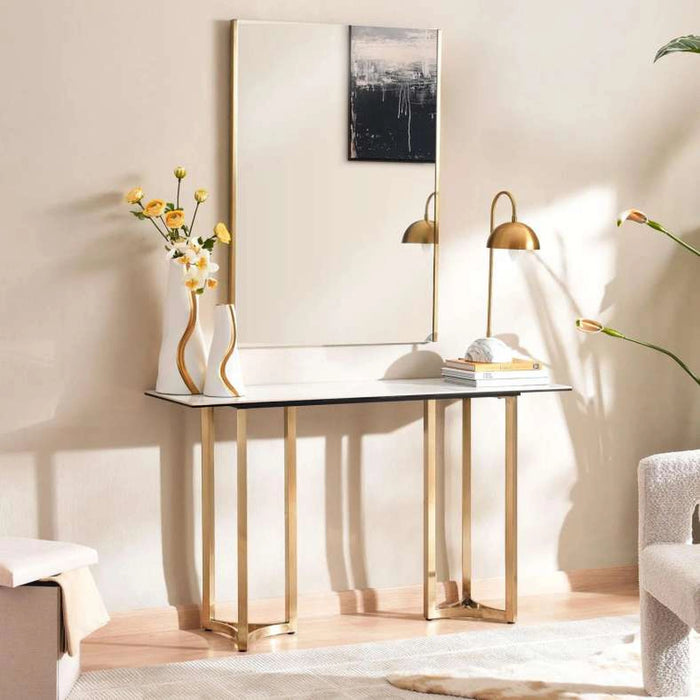 Topsy New Console With Mirror - White Gold