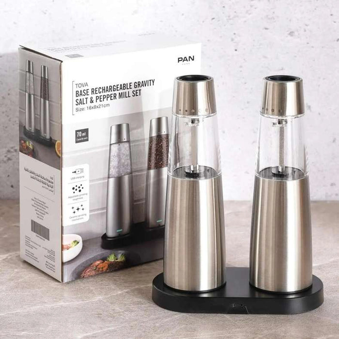 Tova Base Rechargeable Gravity Salt/Pepper Mill Set 16X8X21Cm -Chrome & Black