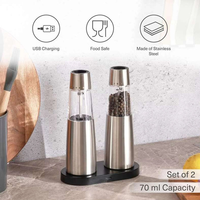 Tova Base Rechargeable Gravity Salt/Pepper Mill Set 16X8X21Cm -Chrome & Black