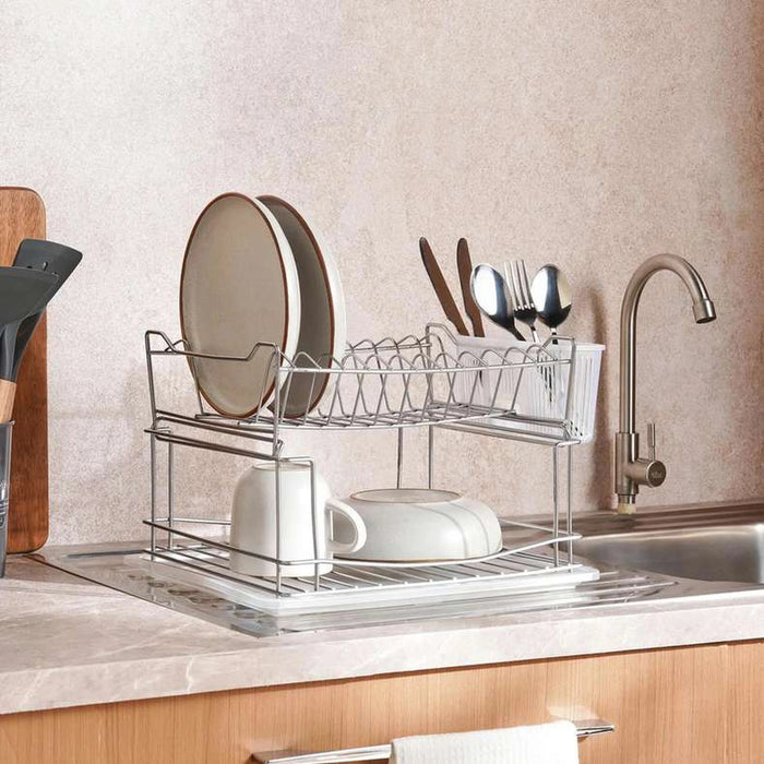 Tovin 2-Tier Dish Rack With Cutlery Holder 24X30X36Cm - Chrome
