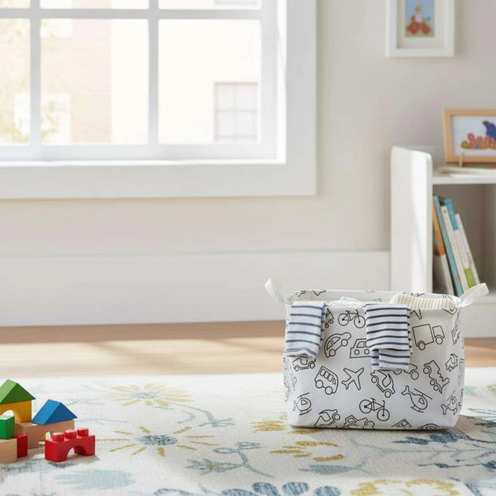 Transport Printed Rectangular Storage Basket 36X26X25Cm - White/Black