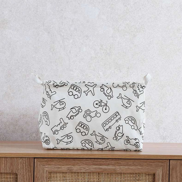 Transport Printed Rectangular Storage Basket 36X26X25Cm - White/Black
