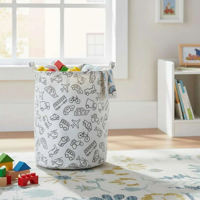 Transport Printed Round Storage Basket 40X40X50Cm - White/Black