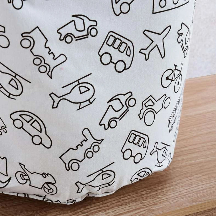 Transport Printed Round Storage Basket 40X40X50Cm - White/Black