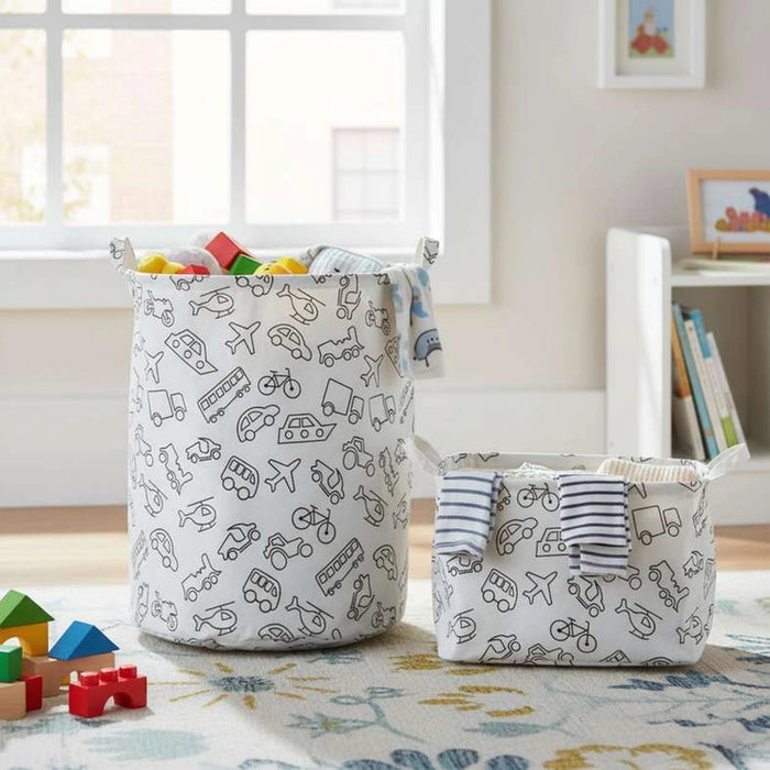Transport Printed Round Storage Basket 40X40X50Cm - White/Black