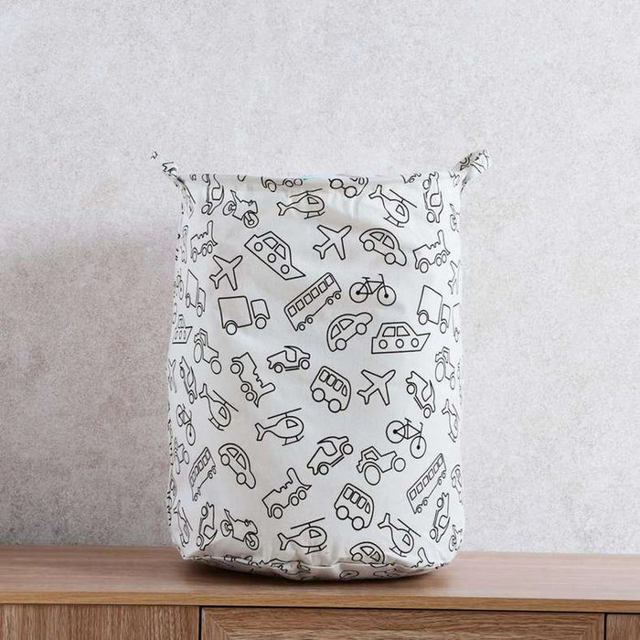 Transport Printed Round Storage Basket 40X40X50Cm - White/Black