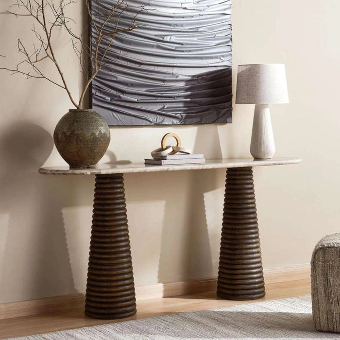 Trevi Console Table Marble - Beige & Brown