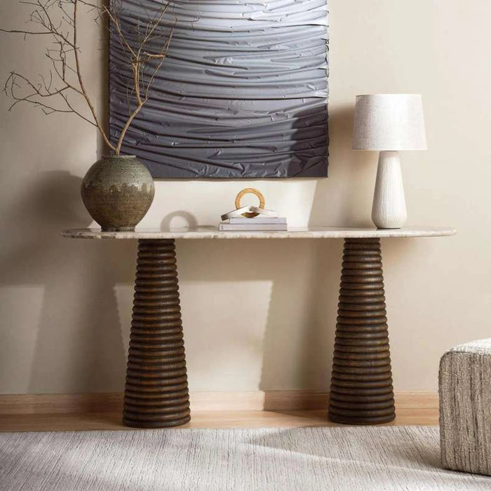 Trevi Console Table Marble - Beige & Brown