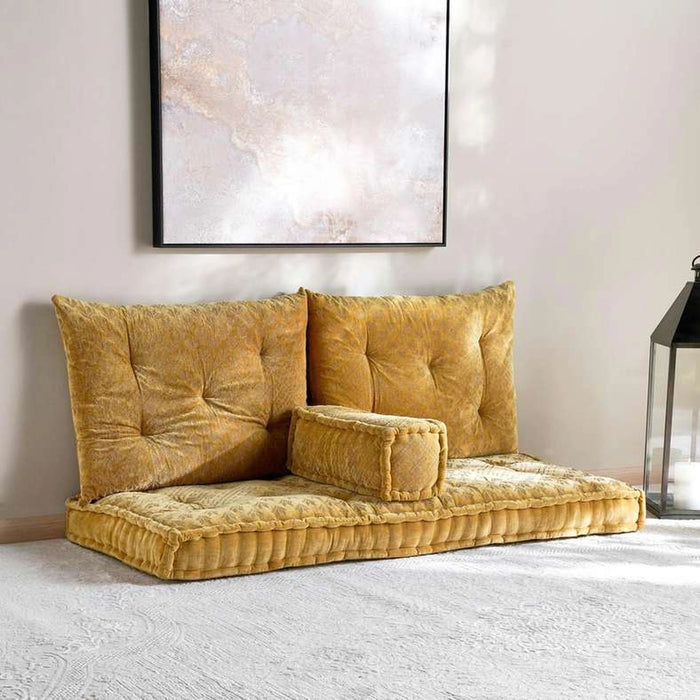 Trimaze Embroidered Velvet 4-Piece Majlis Set 70X160X10Cm - Gold