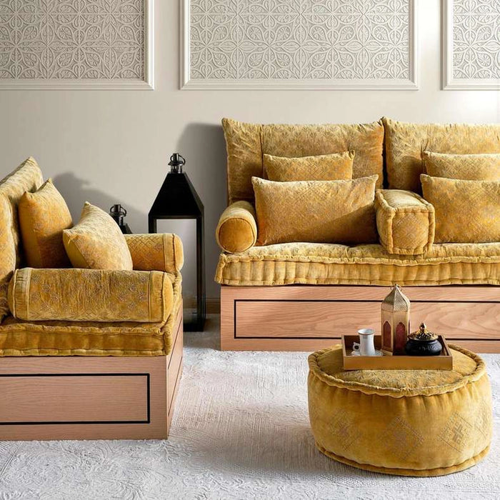 Trimaze Embroidered Velvet 4-Piece Majlis Set 70X160X10Cm - Gold