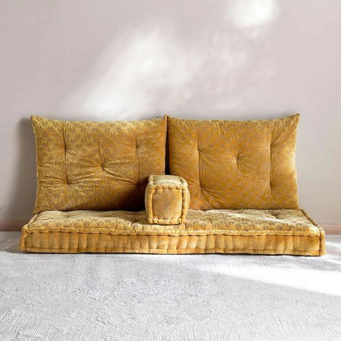 Trimaze Embroidered Velvet 4-Piece Majlis Set 70X160X10Cm - Gold
