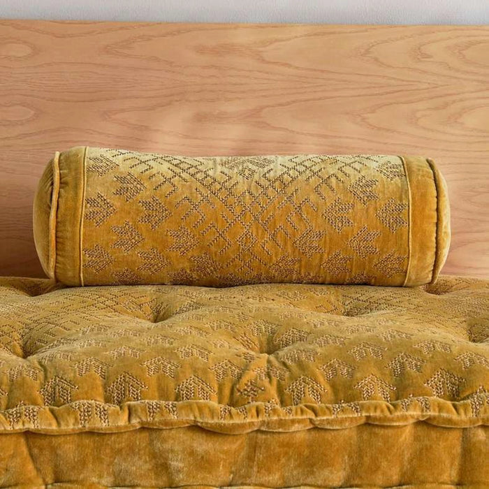 Trimaze Embroidered Velvet Bolster 50X20Cm - Gold