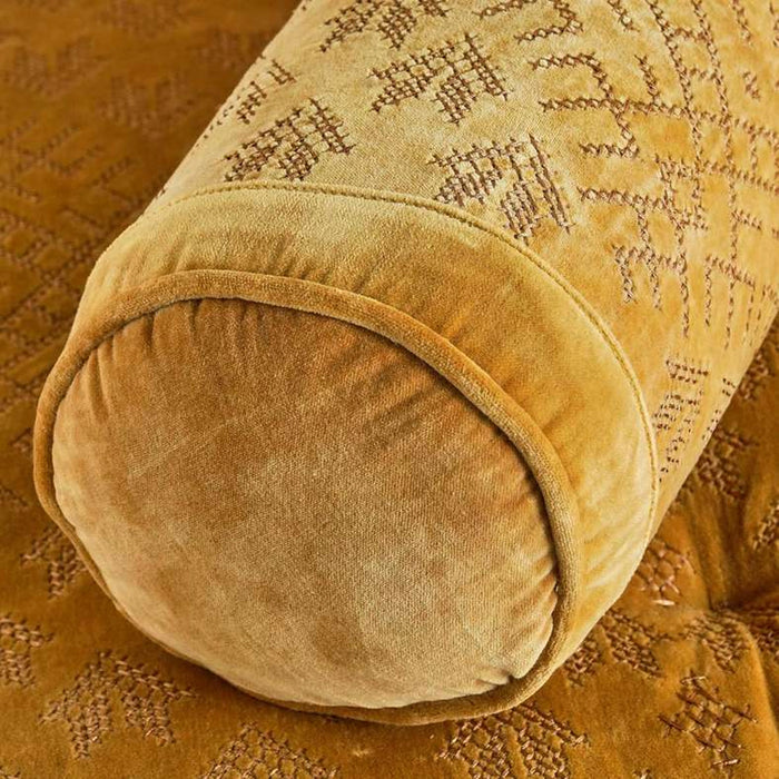 Trimaze Embroidered Velvet Bolster 50X20Cm - Gold