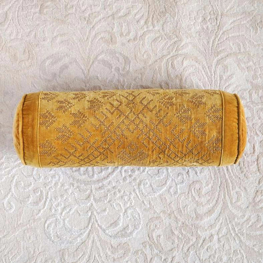 Trimaze Embroidered Velvet Bolster 50X20Cm - Gold PAN HOME