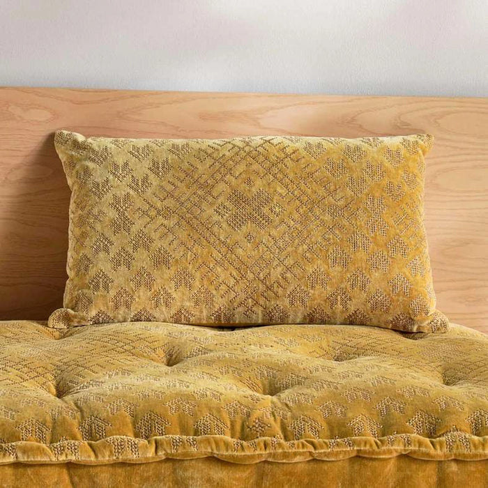 Trimaze Embroidered Velvet Filled Cushion 35X60Cm - Gold