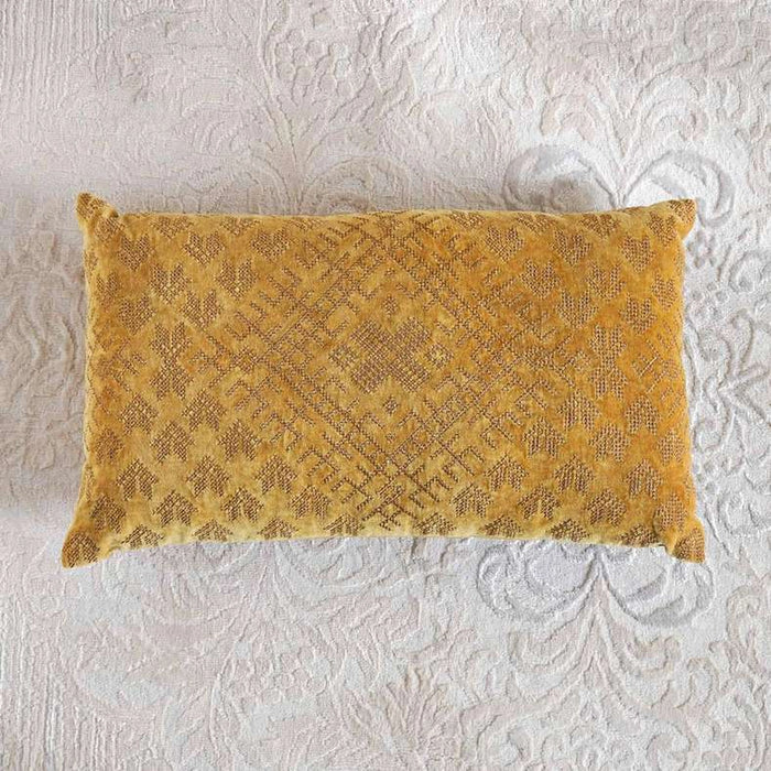 Trimaze Embroidered Velvet Filled Cushion 35X60Cm - Gold