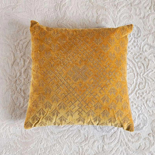 Trimaze Embroidered Velvet Filled Cushion 45X45Cm - Gold PAN HOME