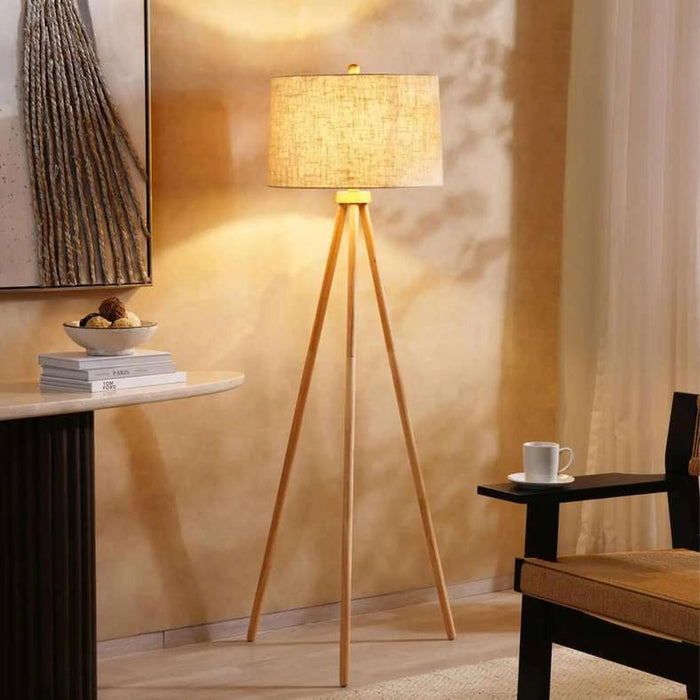 Tripod E27 Wooden Floor Lamp Dia 45X157.5Cm - Brushed Gold
