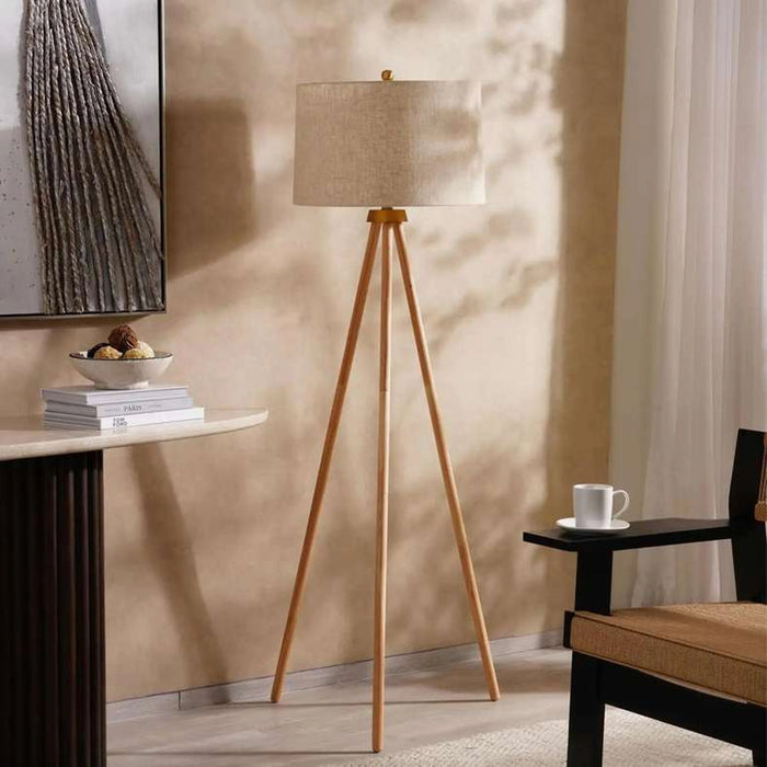 Tripod E27 Wooden Floor Lamp Dia 45X157.5Cm - Brushed Gold