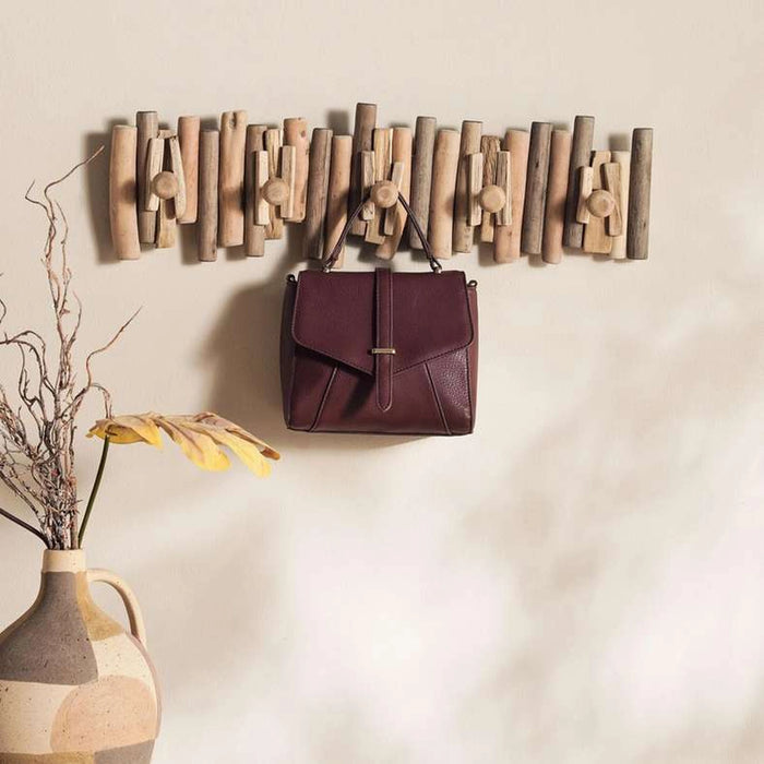 Triton Handmade Wooden Art With Hooks 61X18X7Cm - Natural