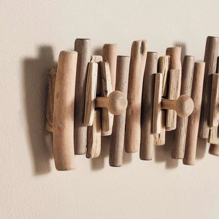 Triton Handmade Wooden Art With Hooks 61X18X7Cm - Natural